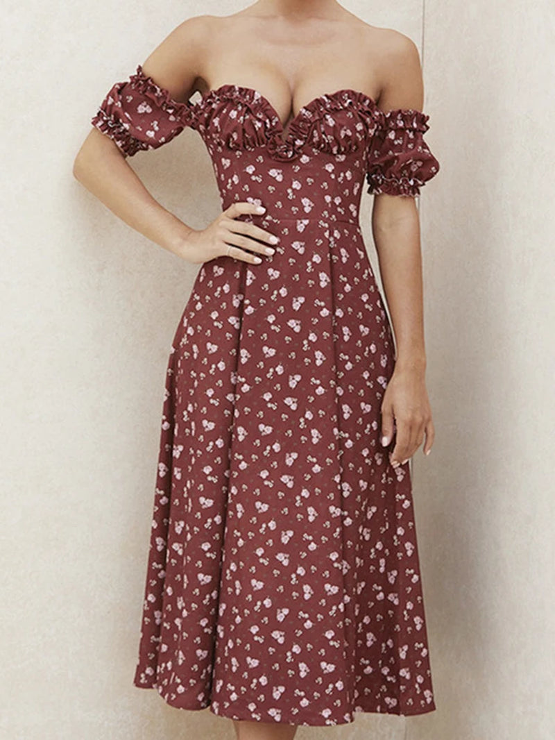 Elegant Floral Print Maxi Dress for Women with Puff Short Sleeves - Perfect for Summer Parties Events